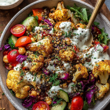 Cauliflower Shawarma Bowl With Roasted Vegetables and Yogurt Sauce Recipe