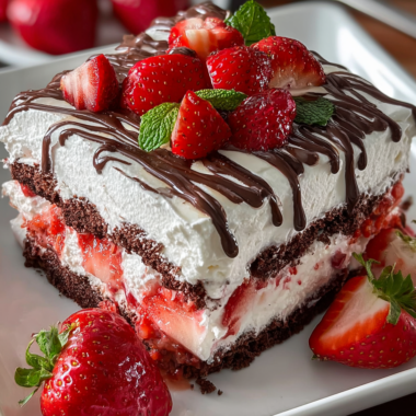 Chocolate Covered Strawberry Poke Cake That Everyone Loves