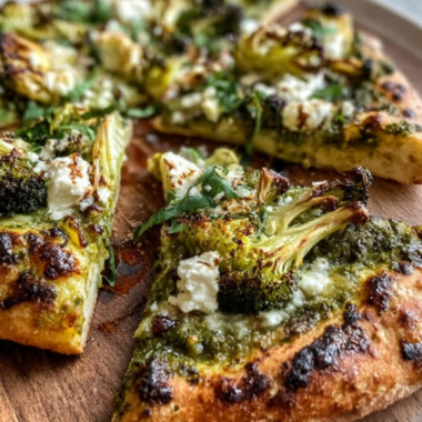 Delicious Green Pizza: Pesto, Feta, Artichoke & Broccoli