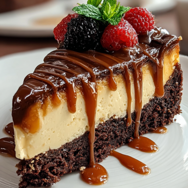 Indulge in Decadent Caramel Brownie Cheesecake Delight