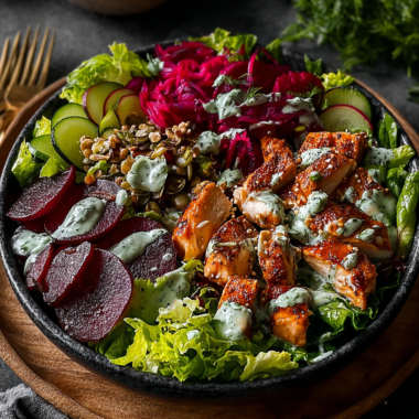 Sumac Chicken Salad Bowl With Green Yoghurt Dressing Recipe