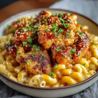 Sweet and Spicy Honey Pepper Chicken With Creamy Mac and Cheese