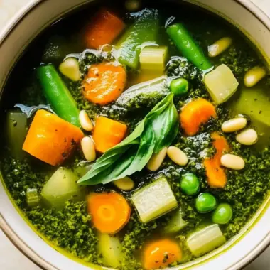 Bright and Nourishing Spring Vegetable Soup Pesto Delight