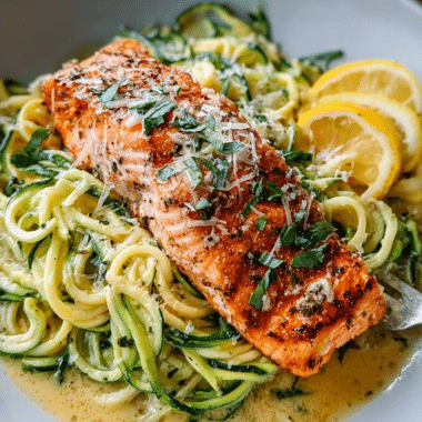 One Pan Lemon Garlic Butter Salmon and Zucchini Noodles