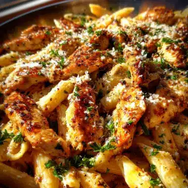 Sticky Garlic Butter Honey Parmesan Chicken Penne