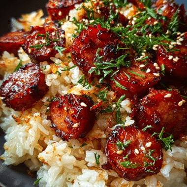 Sticky Smoky Garlic Butter Parmesan Sausage Rice